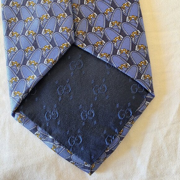 Gucci Vintage Silk Tie Blue Horsebit Equestrian Print 100% Silk Made in Italy - Picture 8 of 10